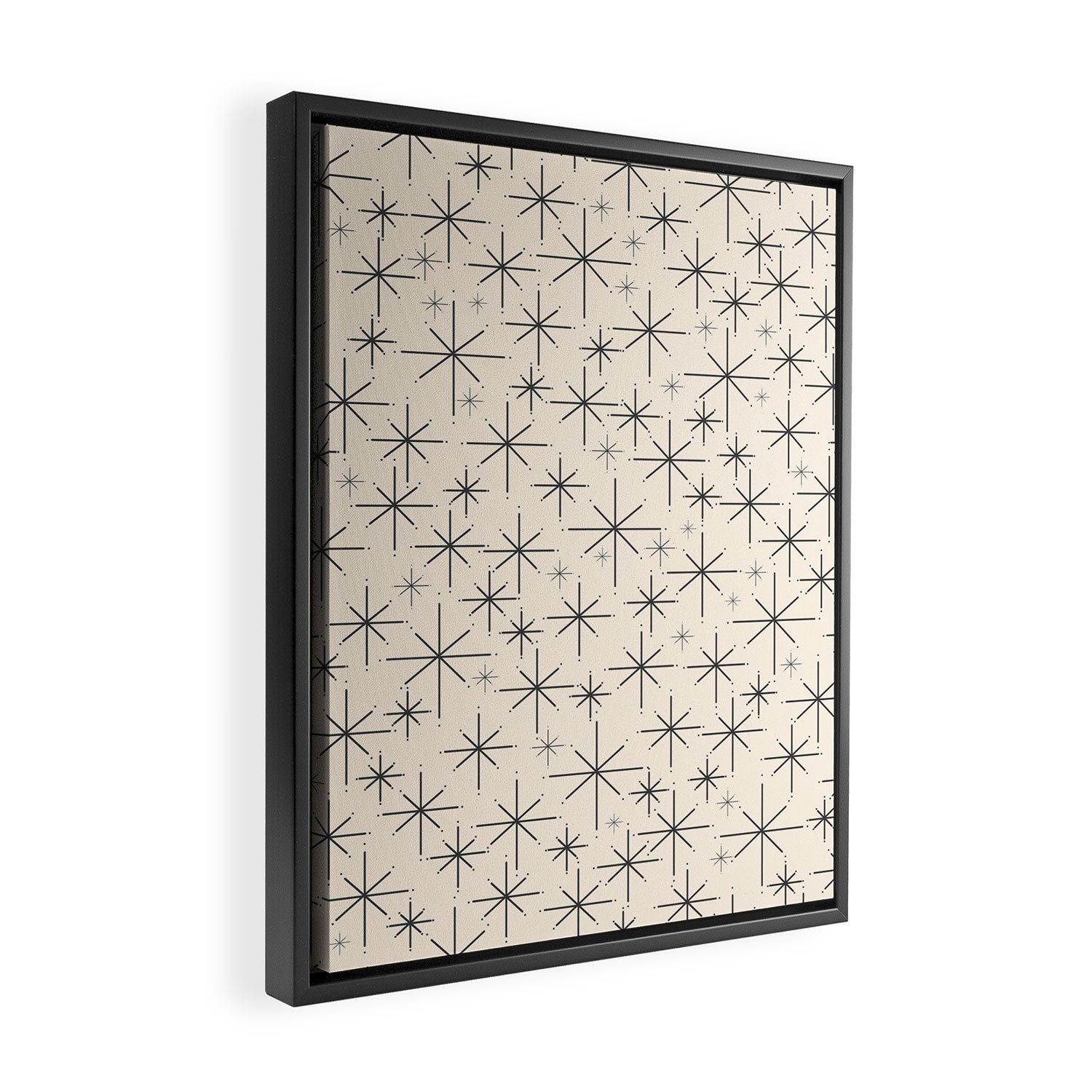 Stella III - Atomic Age Mid Century Modern Starburst Pattern in Charcoal Gray and Almond Cream Framed Canvas Print Gallery Image 2