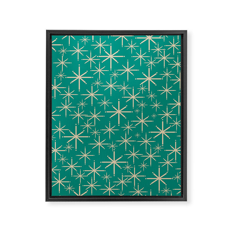 Stella - Retro Atomic Age Starbursts in Midcentury Modern Beige and Turquoise Teal Framed Canvas Print Gallery Image 8