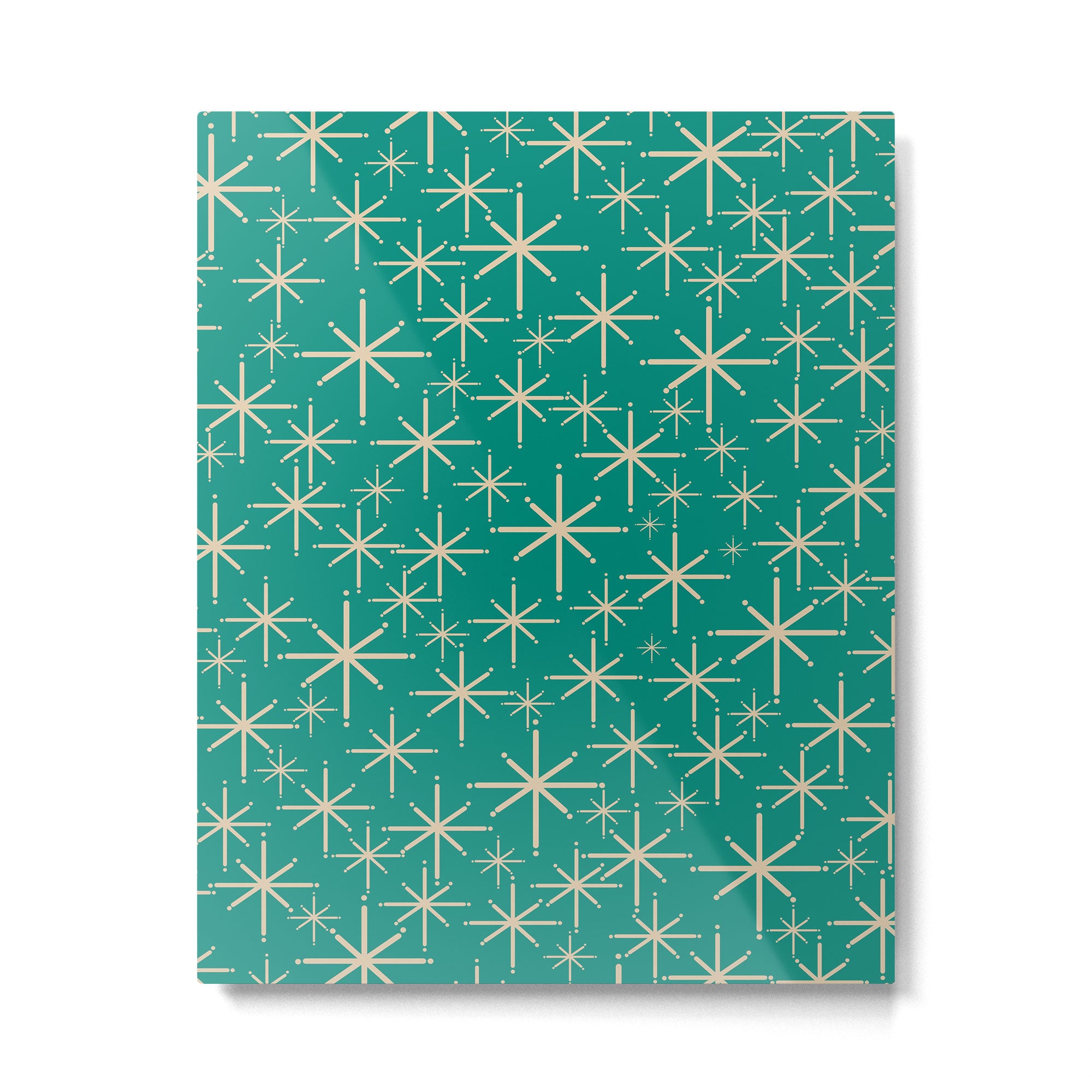 Stella - Retro Atomic Age Starbursts in Midcentury Modern Beige and Turquoise Teal Metal Print Gallery Image 6