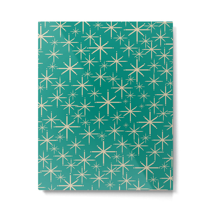 Stella - Retro Atomic Age Starbursts in Midcentury Modern Beige and Turquoise Teal Metal Print Gallery Image 1
