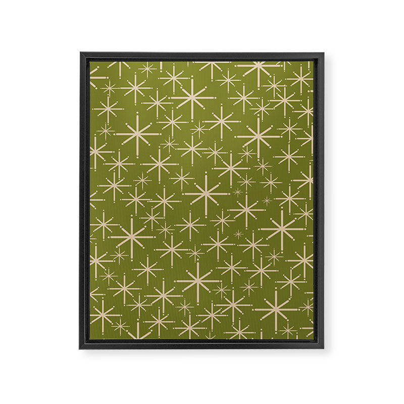 Stella - Retro Midcentury Modern Starbursts in Mid Mod Beige and Olive Green  Framed Canvas Print Gallery Image 8
