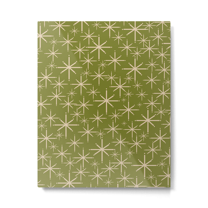 Stella - Retro Midcentury Modern Starbursts in Mid Mod Beige and Olive Green  Metal Print Gallery Image 1