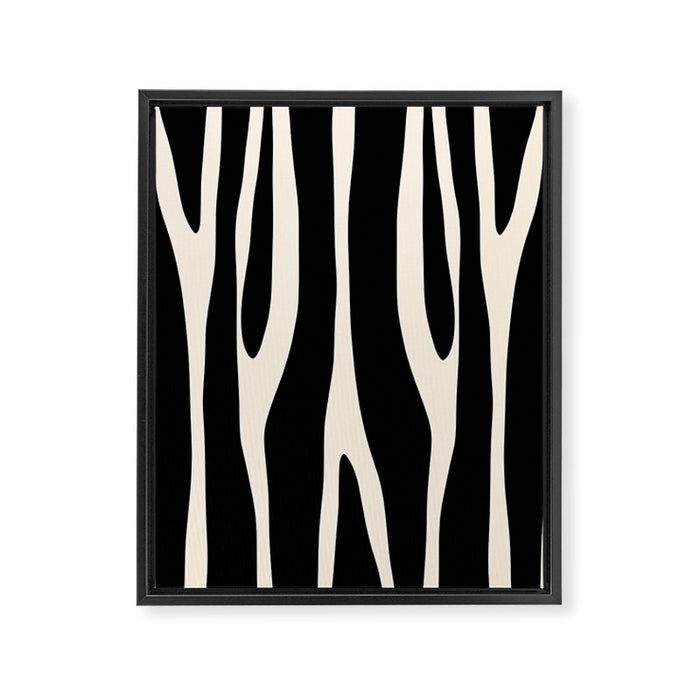 Strange Forest Minimal Modern Abstract Pattern in Black and Almond Cream Framed Canvas Print Gallery Image 1