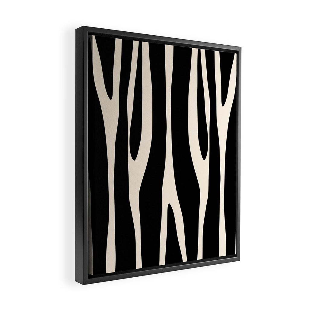 Strange Forest Minimal Modern Abstract Pattern in Black and Almond Cream Framed Canvas Print Gallery Image 2
