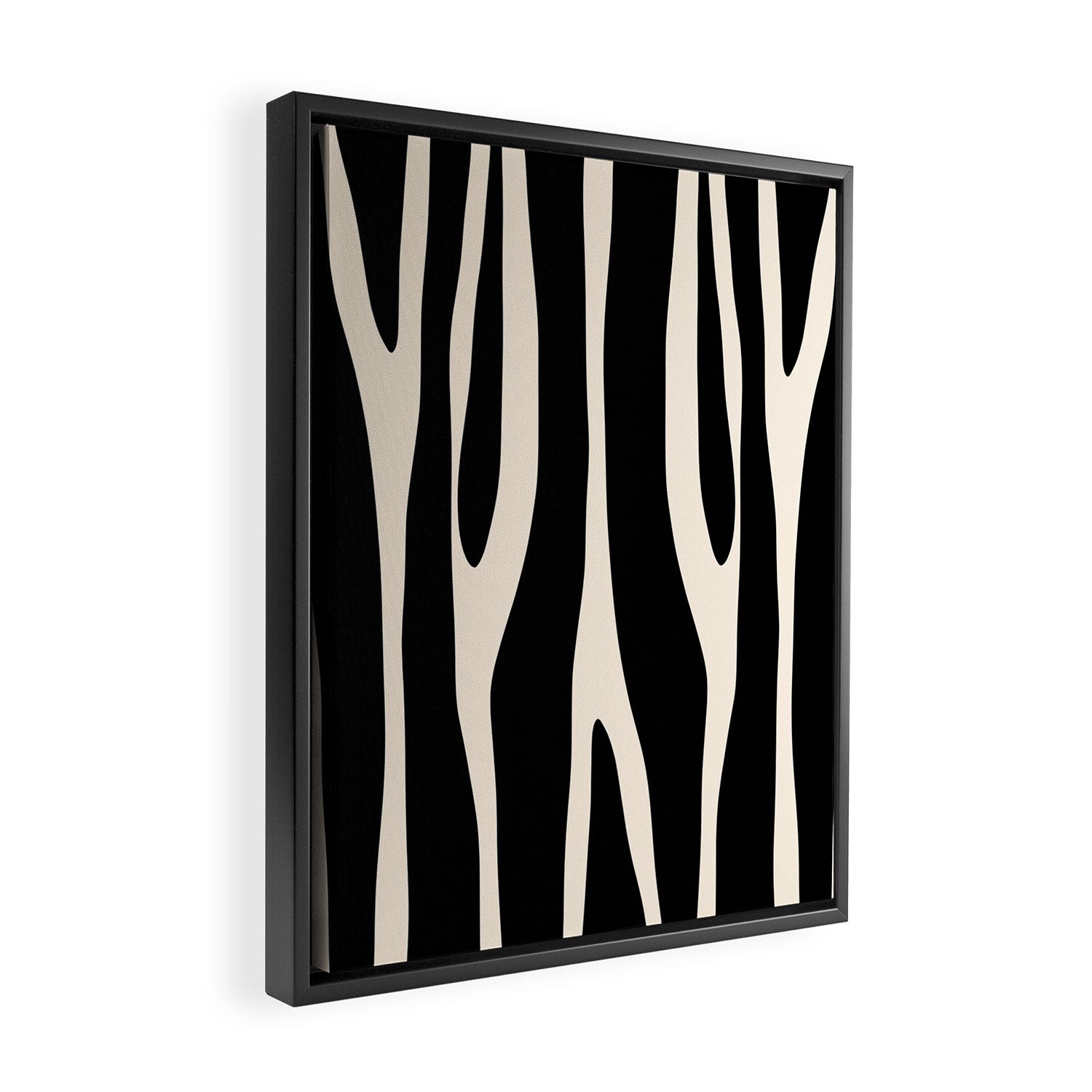 Strange Forest Minimal Modern Abstract Pattern in Black and Almond Cream Framed Canvas Print Gallery Image 2