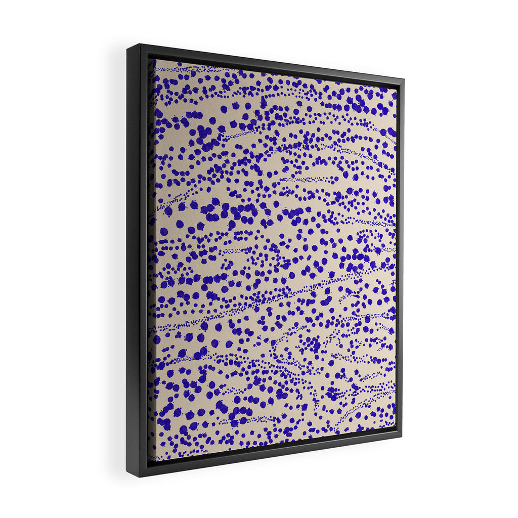 Strata - Organic Ink Blot Abstract in Cobalt Blue and Beige Framed Canvas Print Gallery Image 2