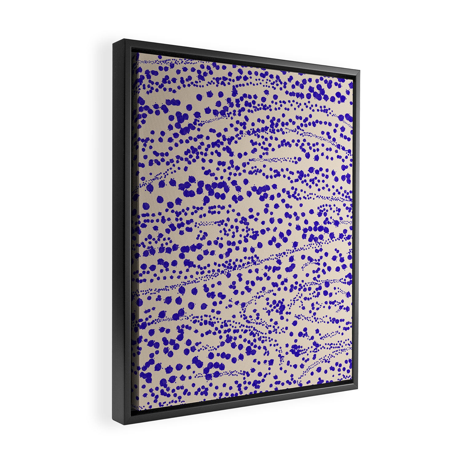 Strata - Organic Ink Blot Abstract in Cobalt Blue and Beige Framed Canvas Print Gallery Image 2