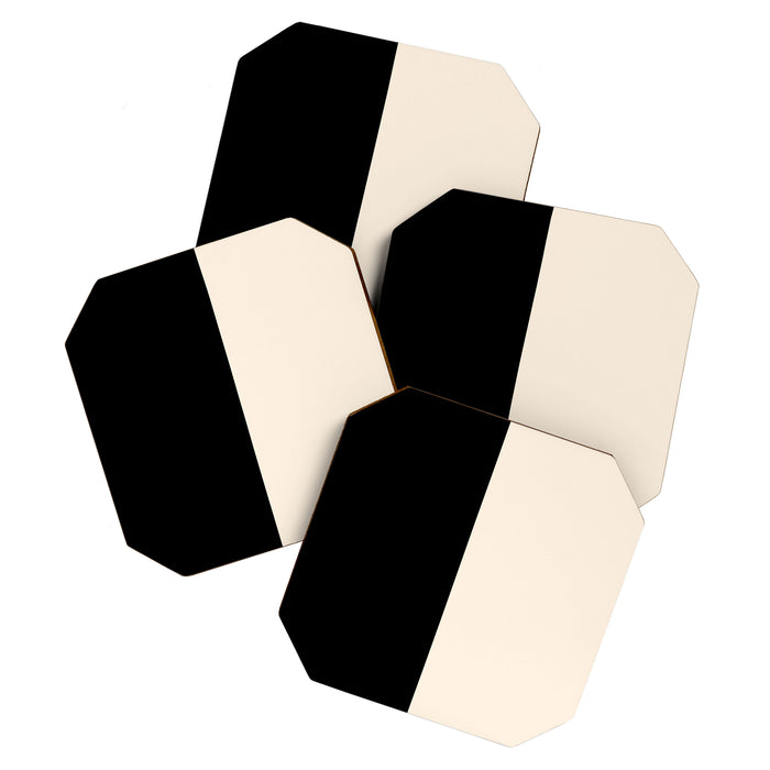 Stripe Black and Cream Half Half Minimal Modern Color Block Pattern Coaster Gallery Image 1