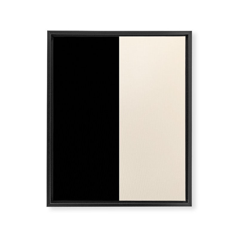 Stripe Black and Cream Half Half Minimal Modern Color Block Pattern Framed Canvas Print Gallery Image 8
