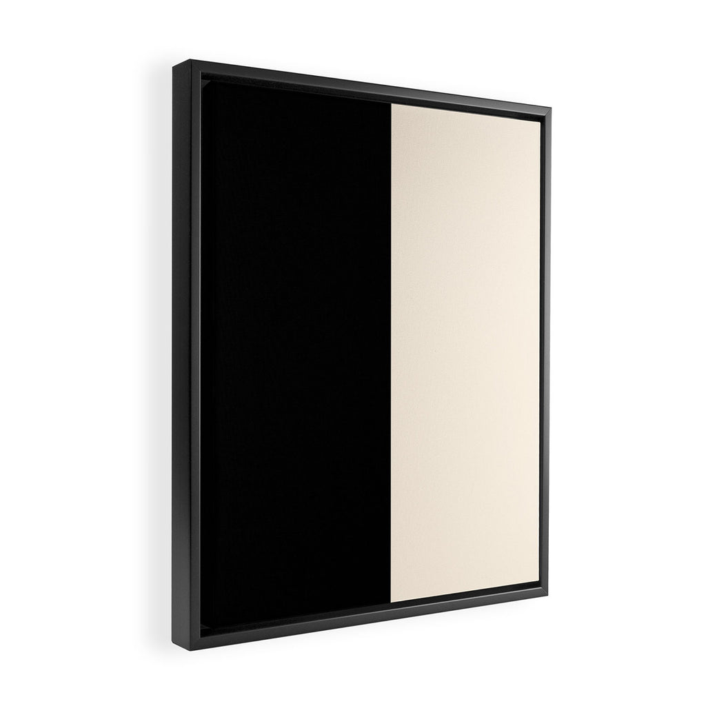 Stripe Black and Cream Half Half Minimal Modern Color Block Pattern Framed Canvas Print Gallery Image 2