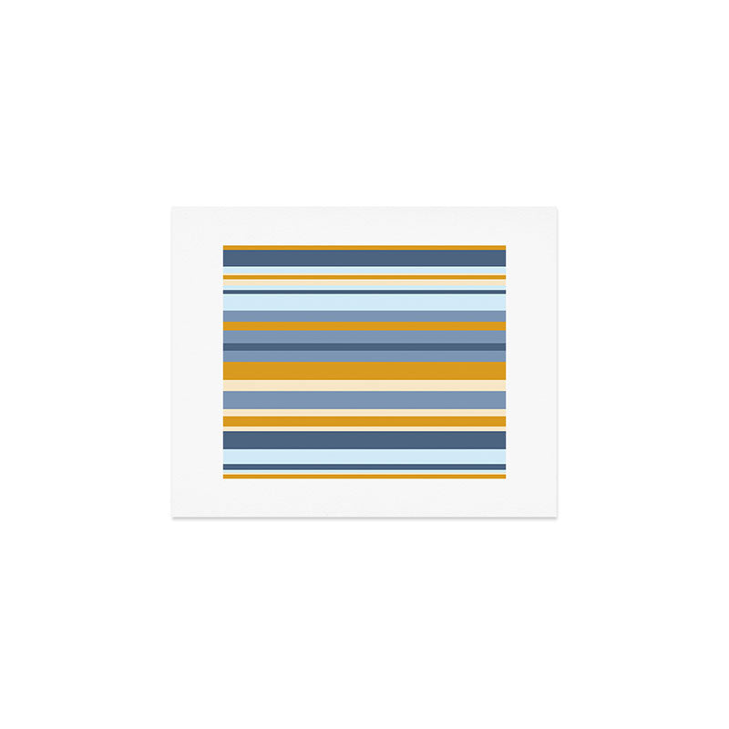 Stripe Pattern Contemporary Retro Modern Variable Stripes in Blue and Honey Mustard Art Print Gallery Image 1