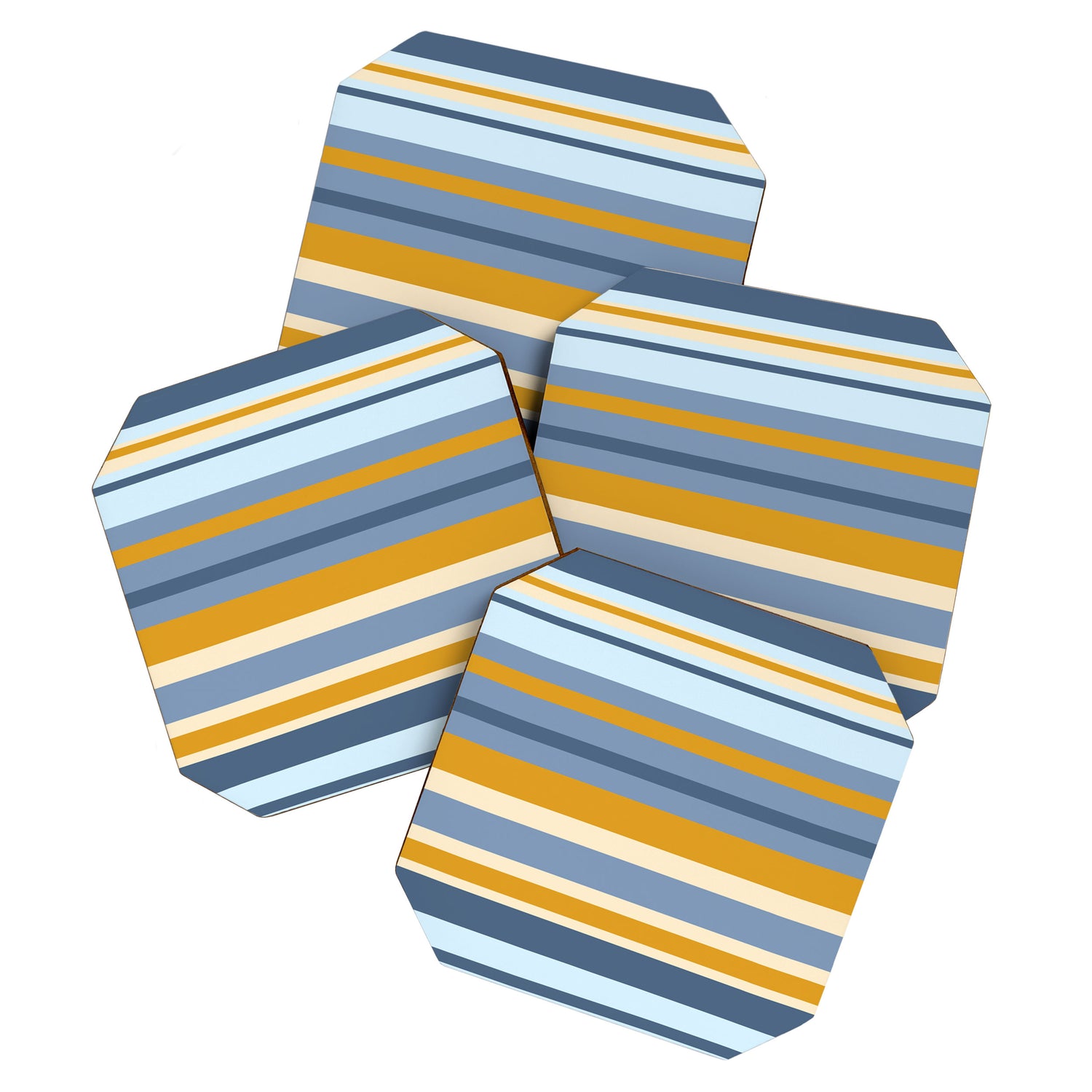 Stripe Pattern Contemporary Retro Modern Variable Stripes in Blue and Honey Mustard Coaster Gallery Image 1