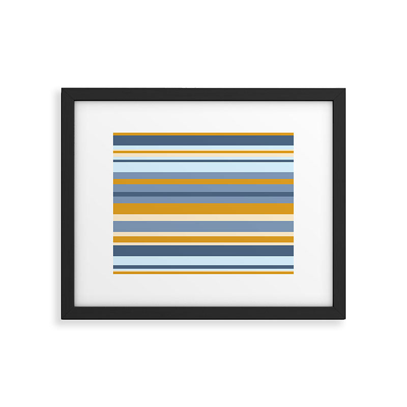 Stripe Pattern Contemporary Retro Modern Variable Stripes in Blue and Honey Mustard Framed Art Print Gallery Image 5