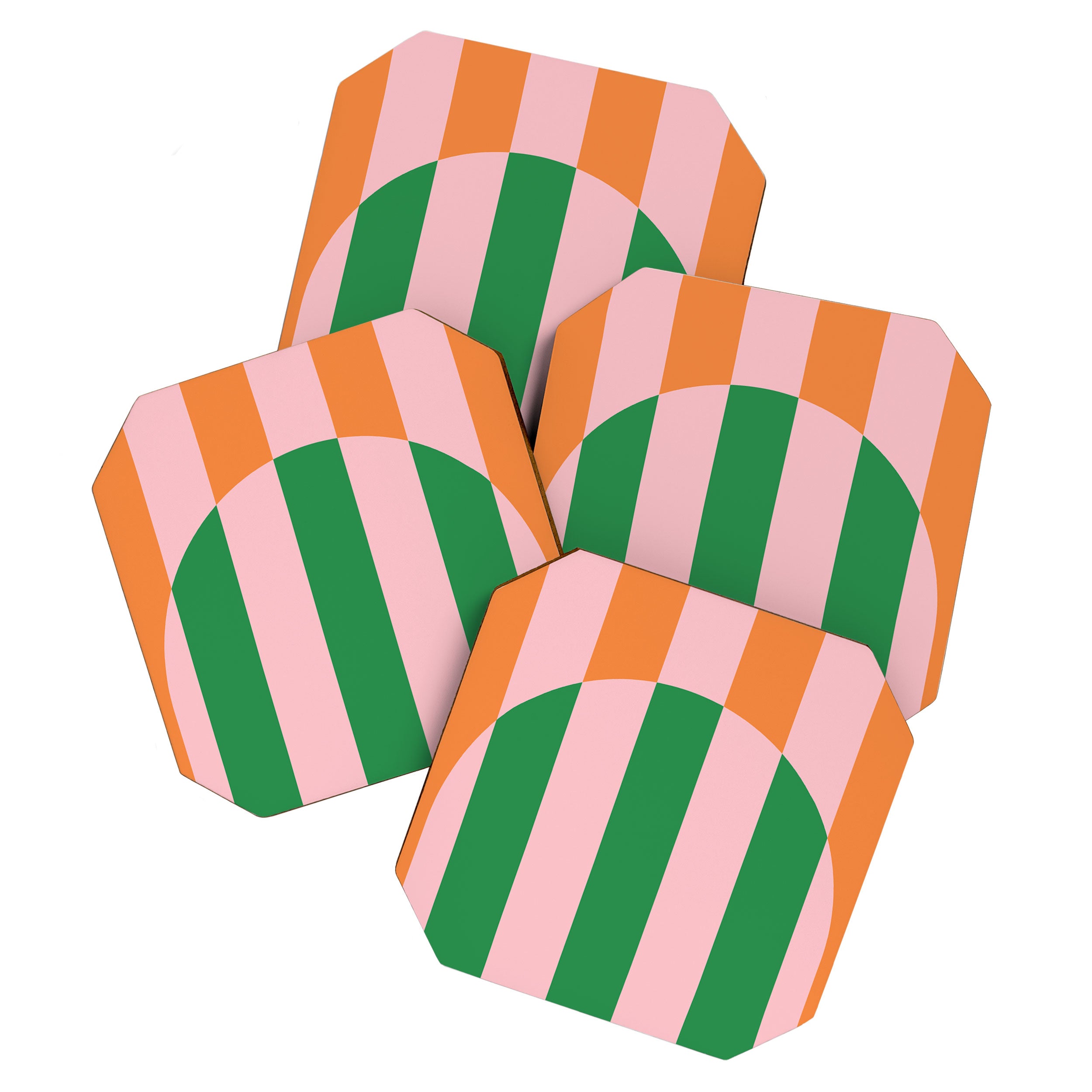 Striped Archway Bold Color Block Pattern in Pink, Green, and Orange Coaster Gallery Image 1