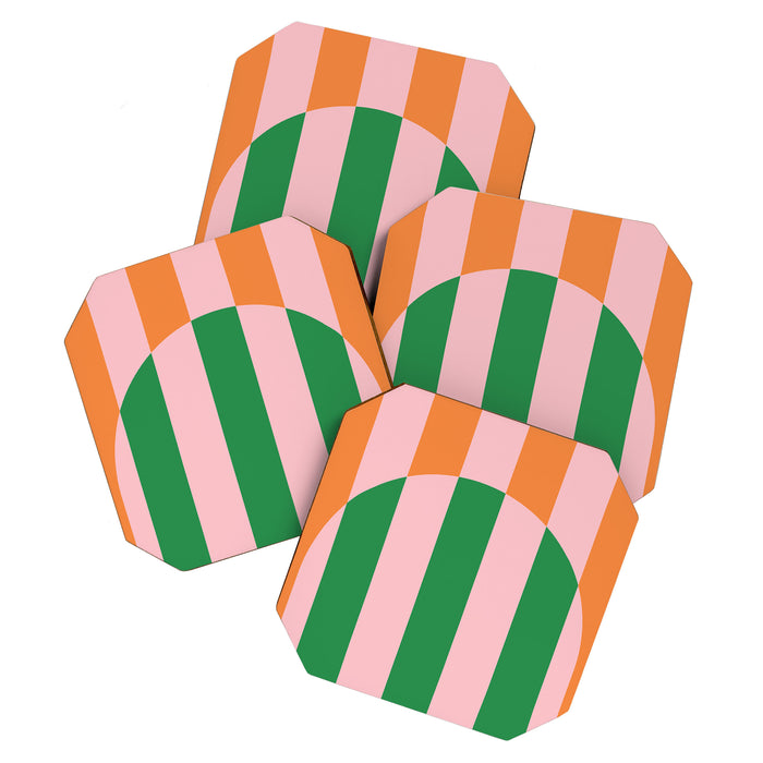 Striped Archway Bold Color Block Pattern in Pink, Green, and Orange Coaster Gallery Image 1