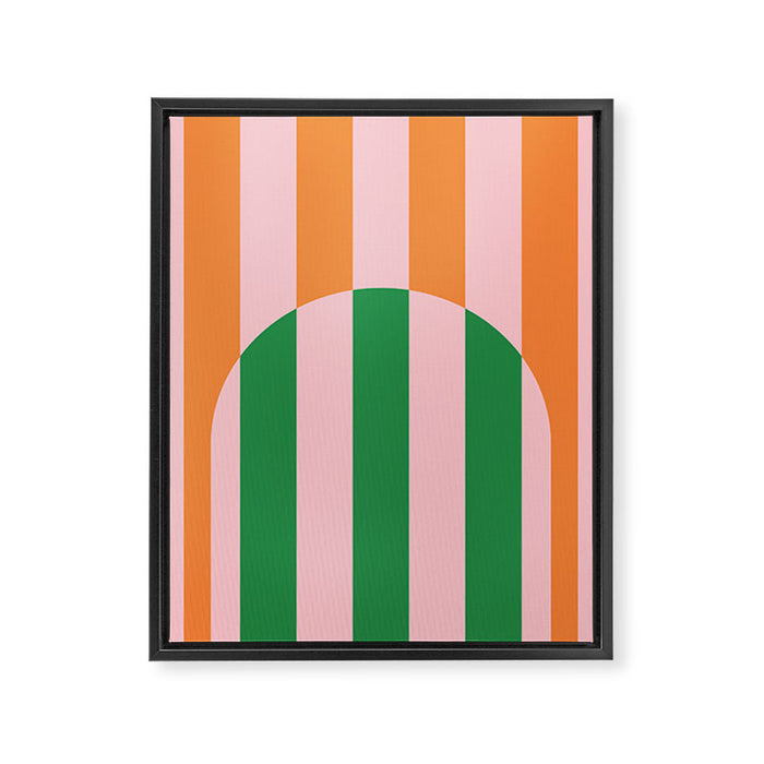 Striped Archway Bold Color Block Pattern in Pink, Green, and Orange Framed Canvas Print Gallery Image 1