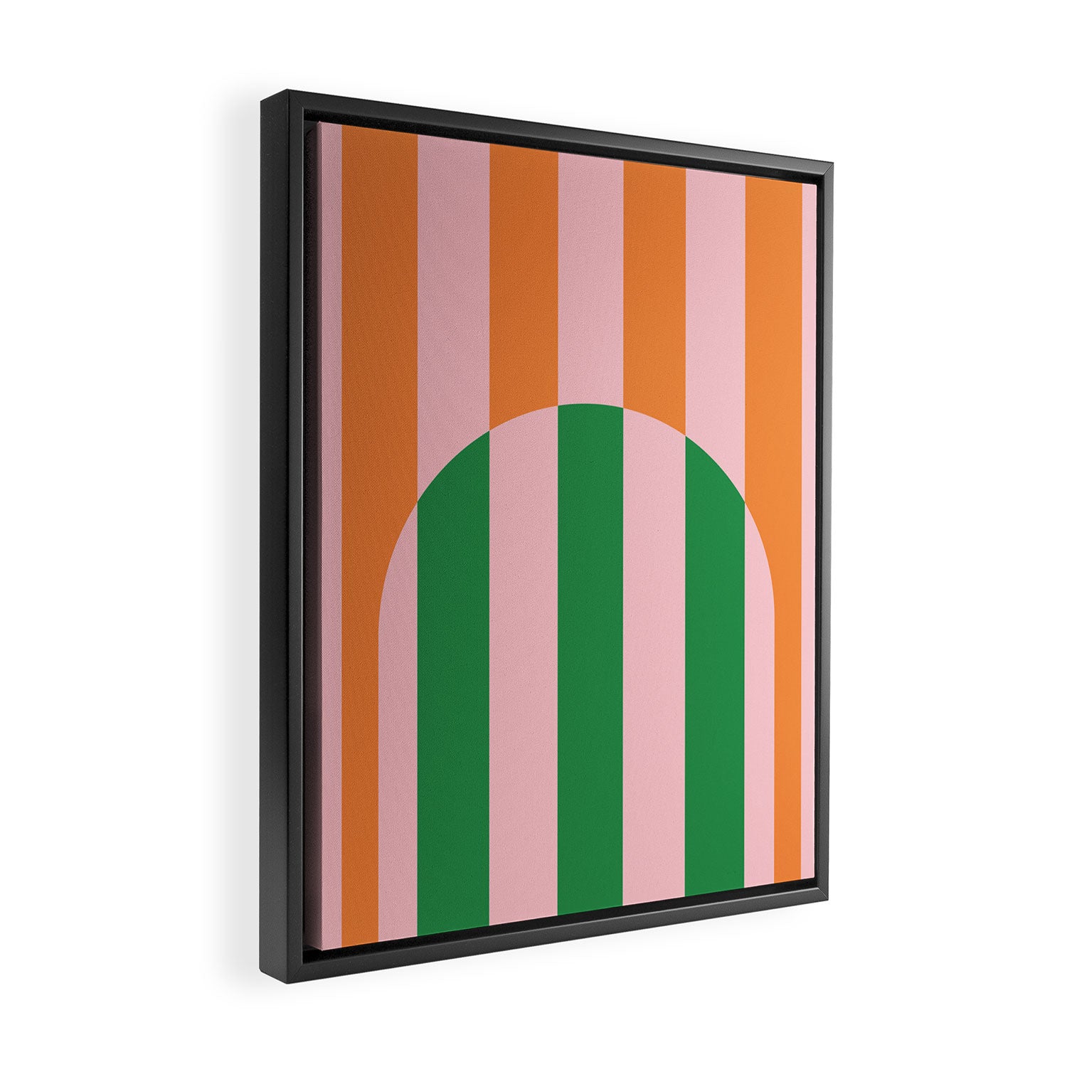 Striped Archway Bold Color Block Pattern in Pink, Green, and Orange Framed Canvas Print Gallery Image 2
