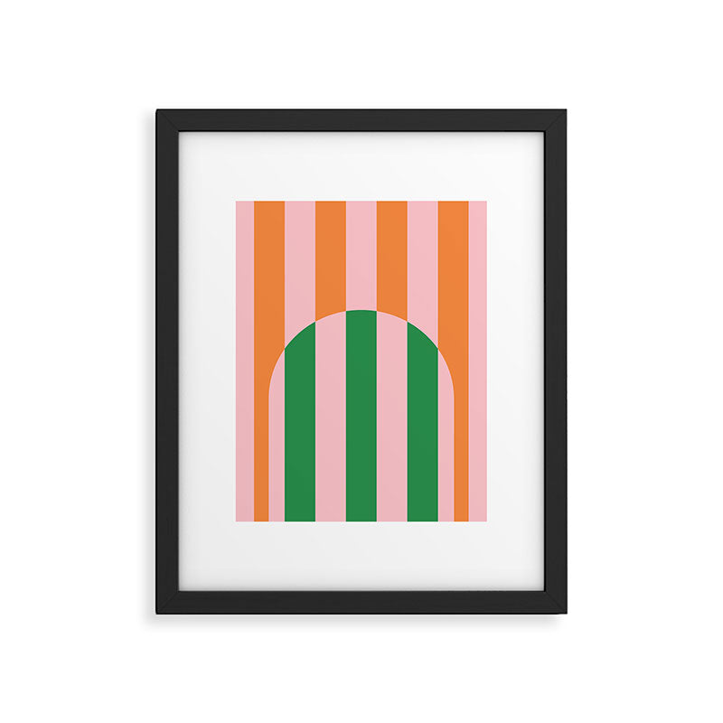 Striped Archway Bold Color Block Pattern in Pink, Green, and Orange Framed Art Print Gallery Image 6