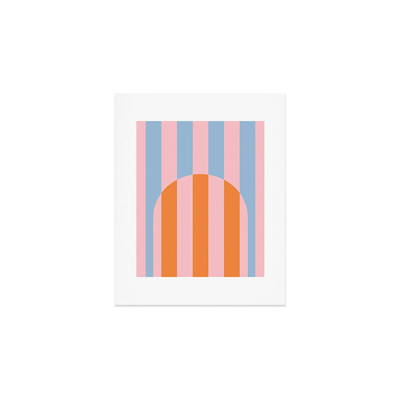 Striped Archway Bold Color Block Pattern in Pink, Orange, and Baby Blue Art Print Gallery Image 1