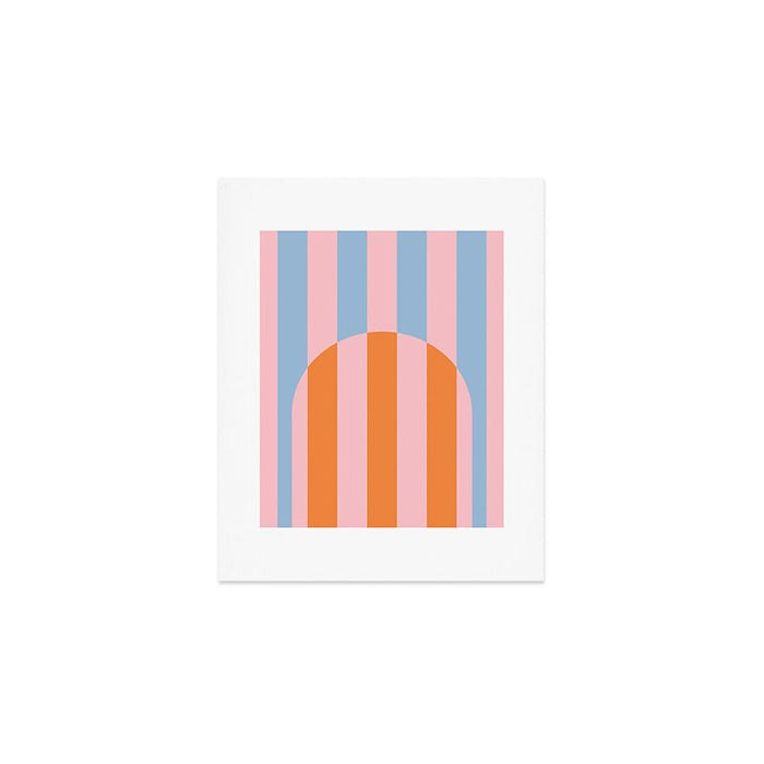 Striped Archway Bold Color Block Pattern in Pink, Orange, and Baby Blue Art Print Gallery Image 1