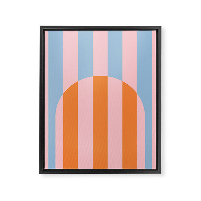 Striped Archway Bold Color Block Pattern in Pink, Orange, and Baby Blue Framed Canvas Print Gallery Image 1