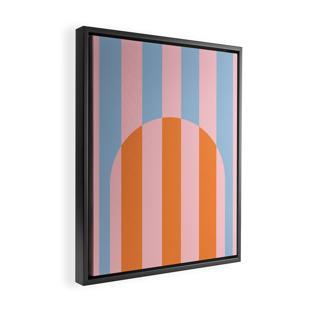 Striped Archway Bold Color Block Pattern in Pink, Orange, and Baby Blue Framed Canvas Print Gallery Image 2