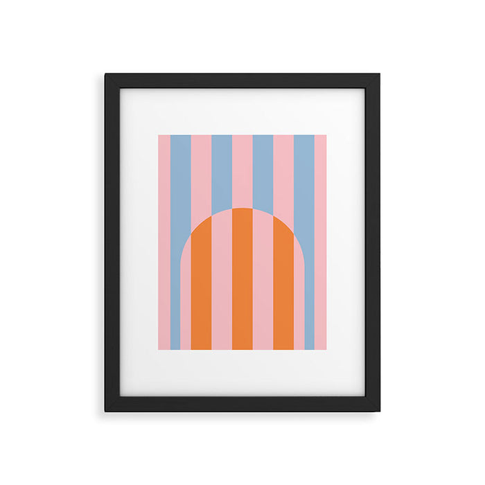 Striped Archway Bold Color Block Pattern in Pink, Orange, and Baby Blue Framed Art Print Gallery Image 1