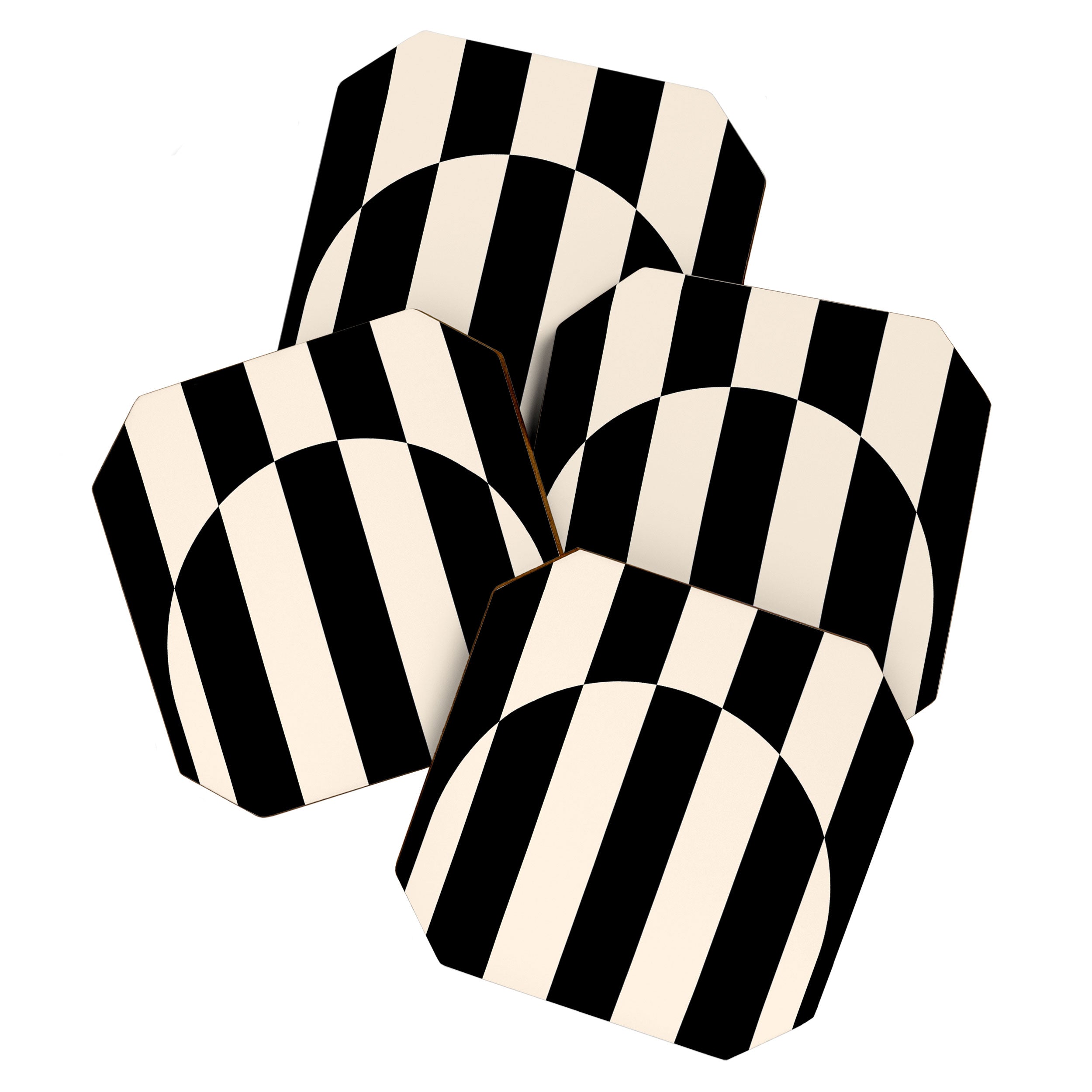Striped Archway Pattern in Black and Almond Cream Coaster Gallery Image 1
