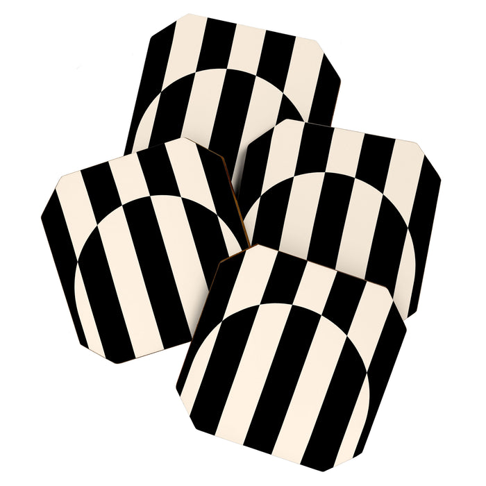Striped Archway Pattern in Black and Almond Cream Coaster Gallery Image 1
