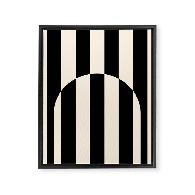 Striped Archway Pattern in Black and Almond Cream Framed Canvas Print Gallery Image 8