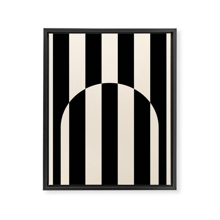 Striped Archway Pattern in Black and Almond Cream Framed Canvas Print Gallery Image 1