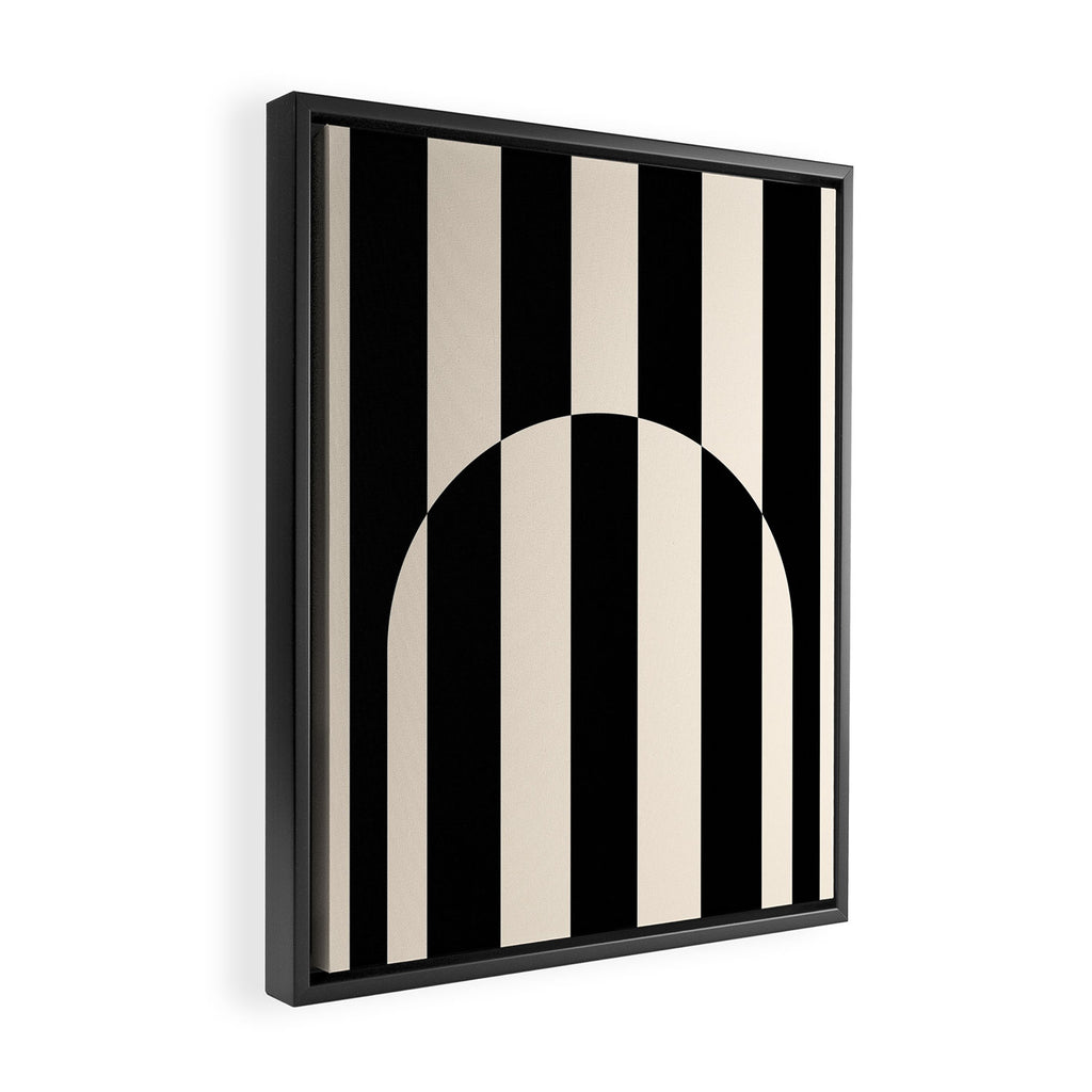 Striped Archway Pattern in Black and Almond Cream Framed Canvas Print Gallery Image 2