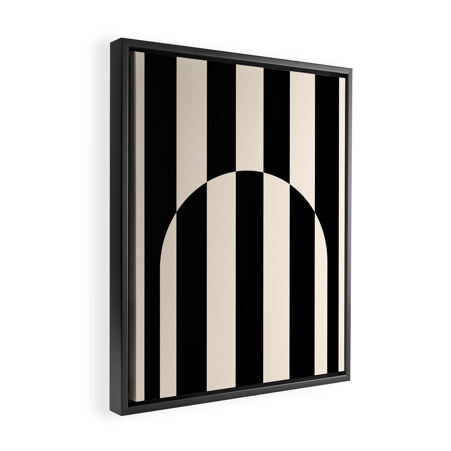 Striped Archway Pattern in Black and Almond Cream Framed Canvas Print Gallery Image 2