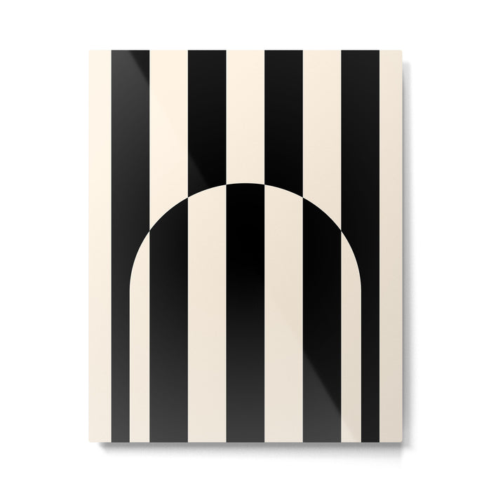 Striped Archway Pattern in Black and Almond Cream Metal Print Gallery Image 1