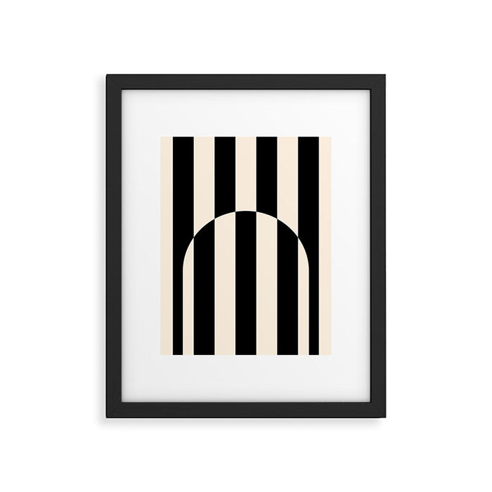 Striped Archway Pattern in Black and Almond Cream Framed Art Print Gallery Image 1