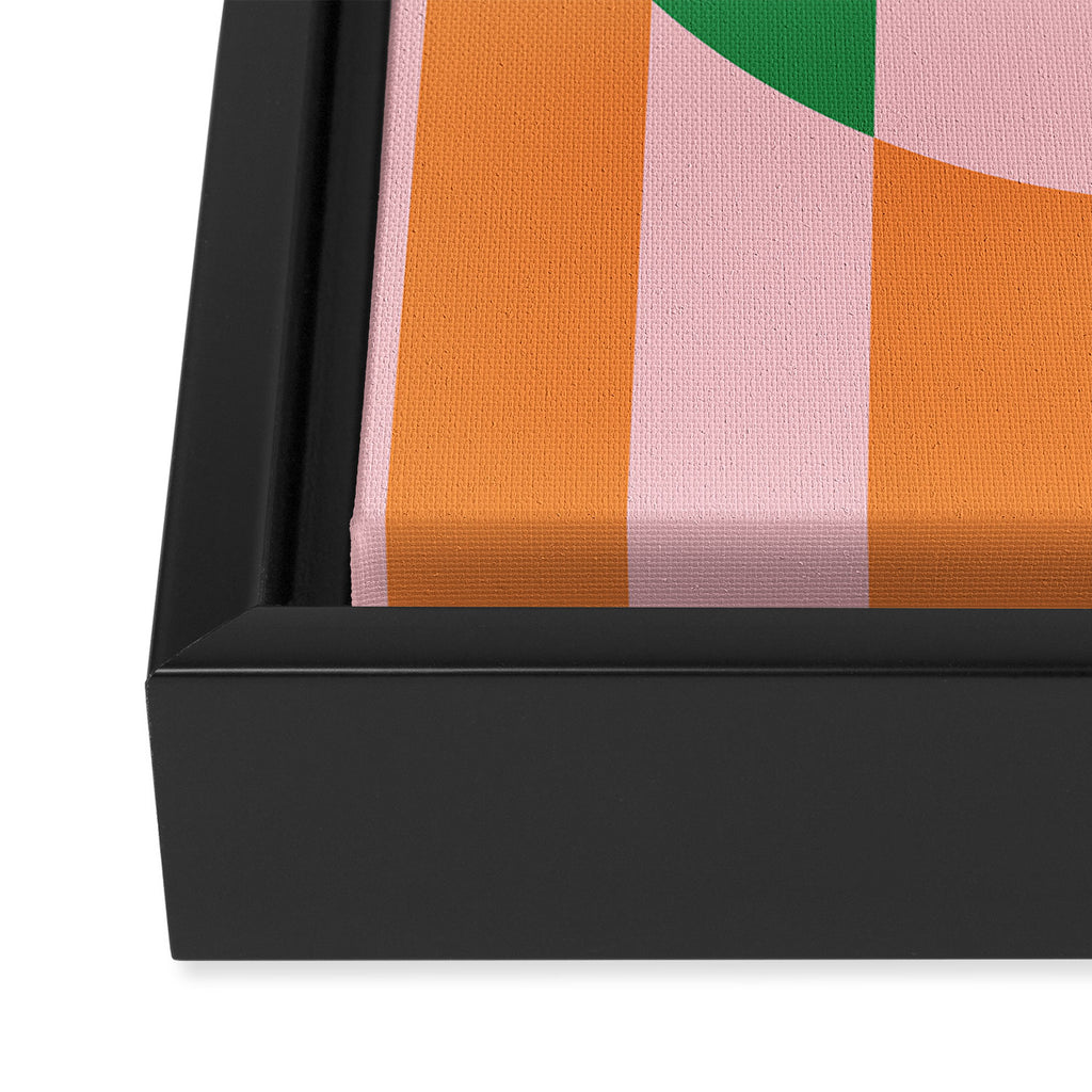 Striped Circle Bold Geometric Orange Pink Green Framed Canvas Print Gallery Image 3