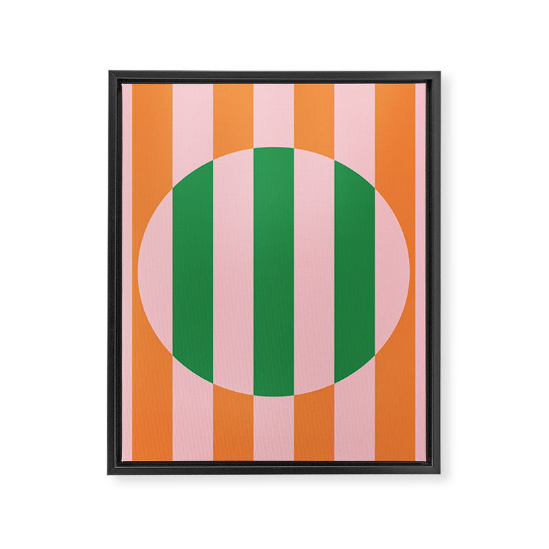 Striped Circle Bold Geometric Orange Pink Green Framed Canvas Print Gallery Image 8