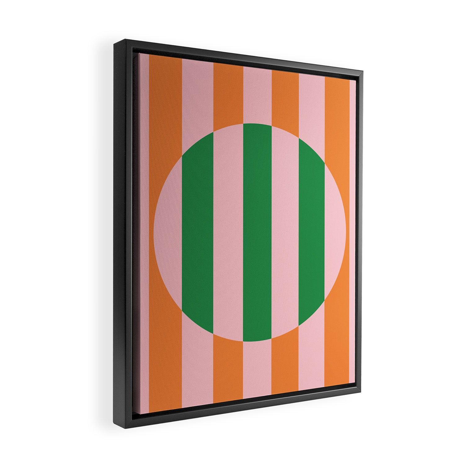Striped Circle Bold Geometric Orange Pink Green Framed Canvas Print Gallery Image 2