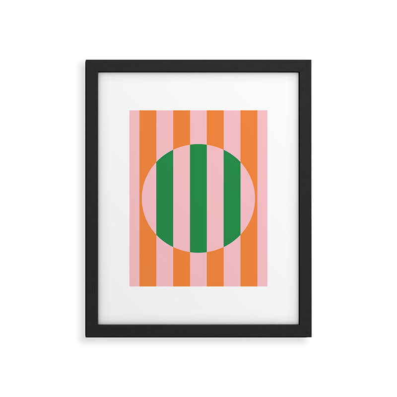 Striped Circle Bold Geometric Orange Pink Green Framed Art Print Gallery Image 6