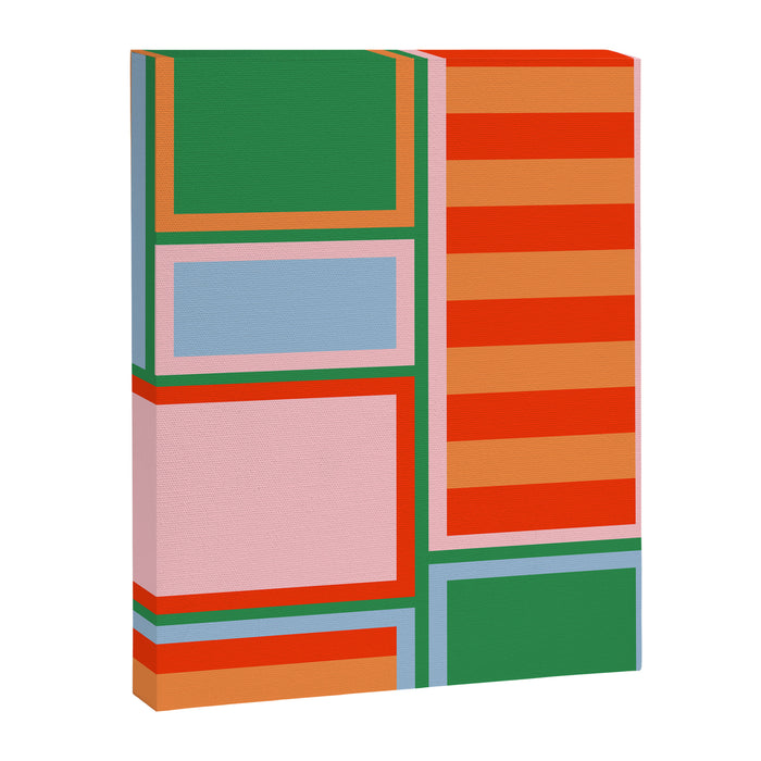 Striped Modular Bold & Colorful Geometric Pattern in Orange Green Light Blue Pink Canvas Print Gallery Image 1