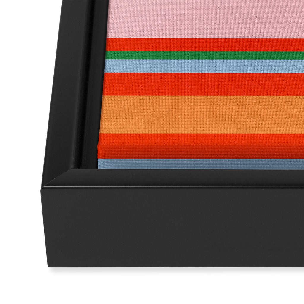 Striped Modular Bold & Colorful Geometric Pattern in Orange Green Light Blue Pink Framed Canvas Print Gallery Image 3