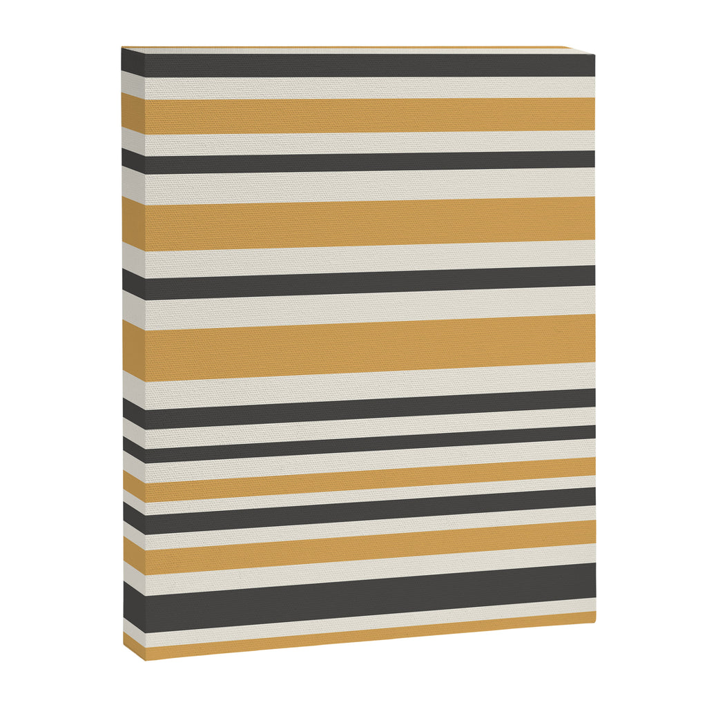 Striped Muted Gold and Charcoal Variable Stripe Retro Modern Pattern Canvas Print Gallery Image 8