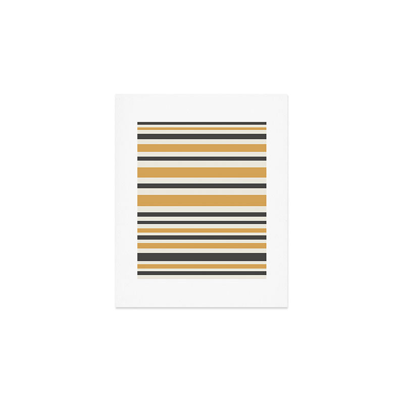 Striped Muted Gold and Charcoal Variable Stripe Retro Modern Pattern Art Print Gallery Image 1