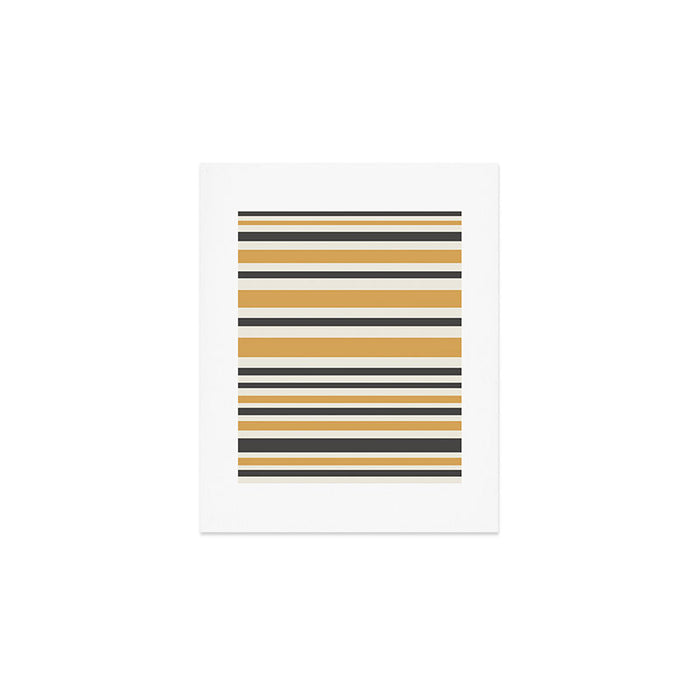 Striped Muted Gold and Charcoal Variable Stripe Retro Modern Pattern Art Print Gallery Image 1