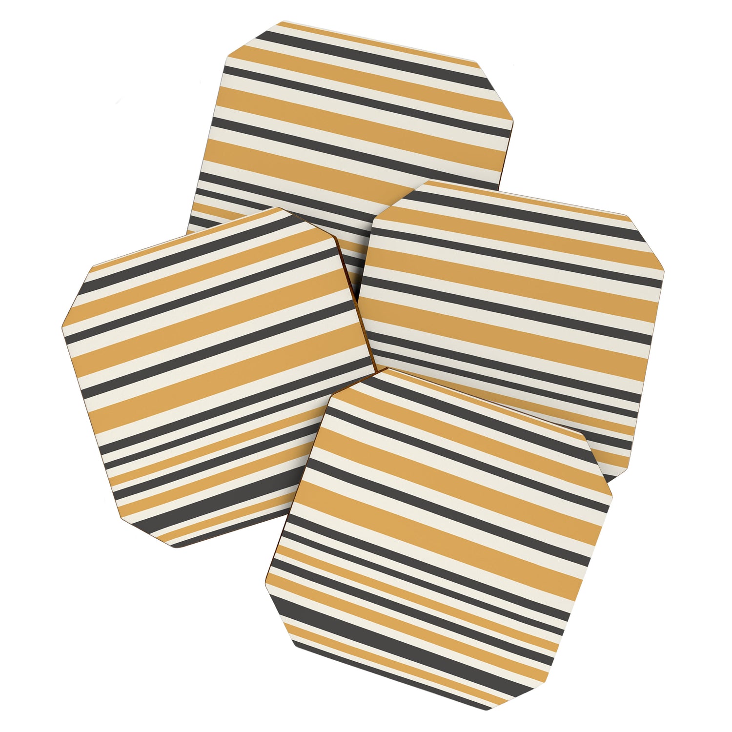 Striped Muted Gold and Charcoal Variable Stripe Retro Modern Pattern Coaster Gallery Image 1