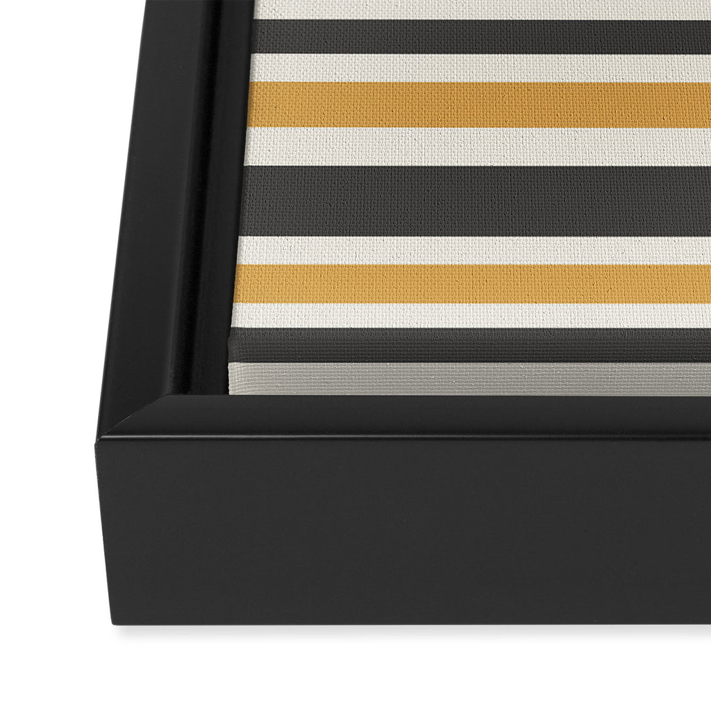 Striped Muted Gold and Charcoal Variable Stripe Retro Modern Pattern Framed Canvas Print Gallery Image 3