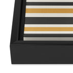 Striped Muted Gold and Charcoal Variable Stripe Retro Modern Pattern Framed Canvas Print Gallery Image 3