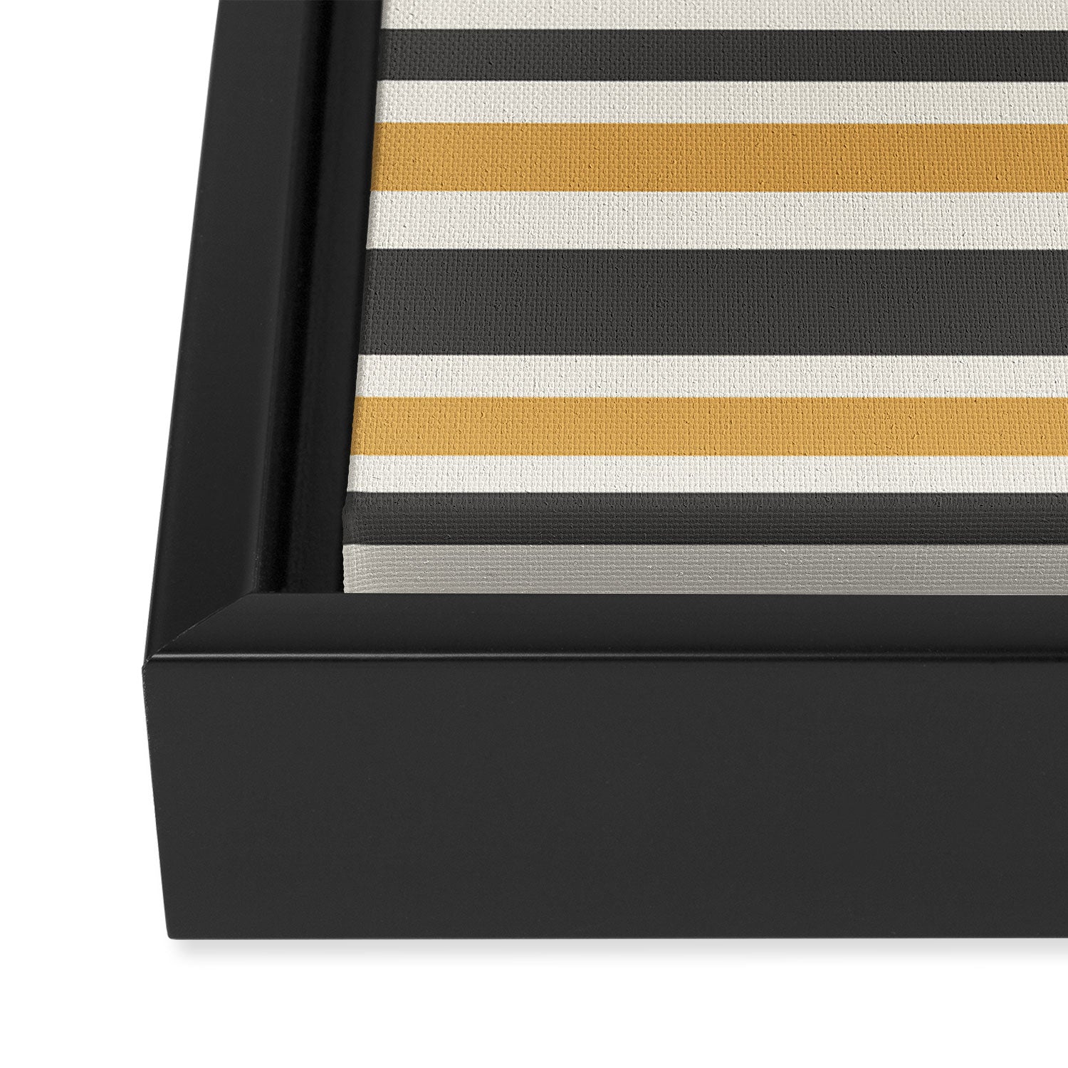 Striped Muted Gold and Charcoal Variable Stripe Retro Modern Pattern Framed Canvas Print Gallery Image 3