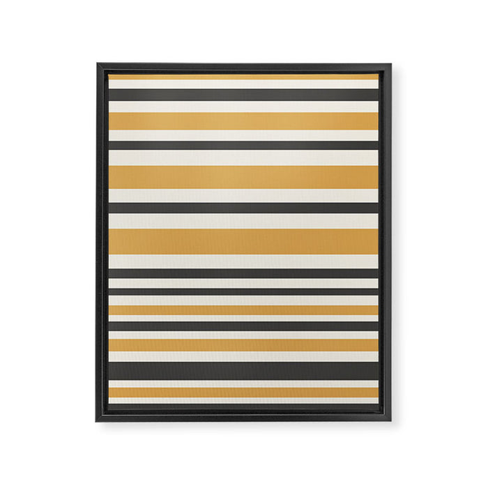 Striped Muted Gold and Charcoal Variable Stripe Retro Modern Pattern Framed Canvas Print Gallery Image 1