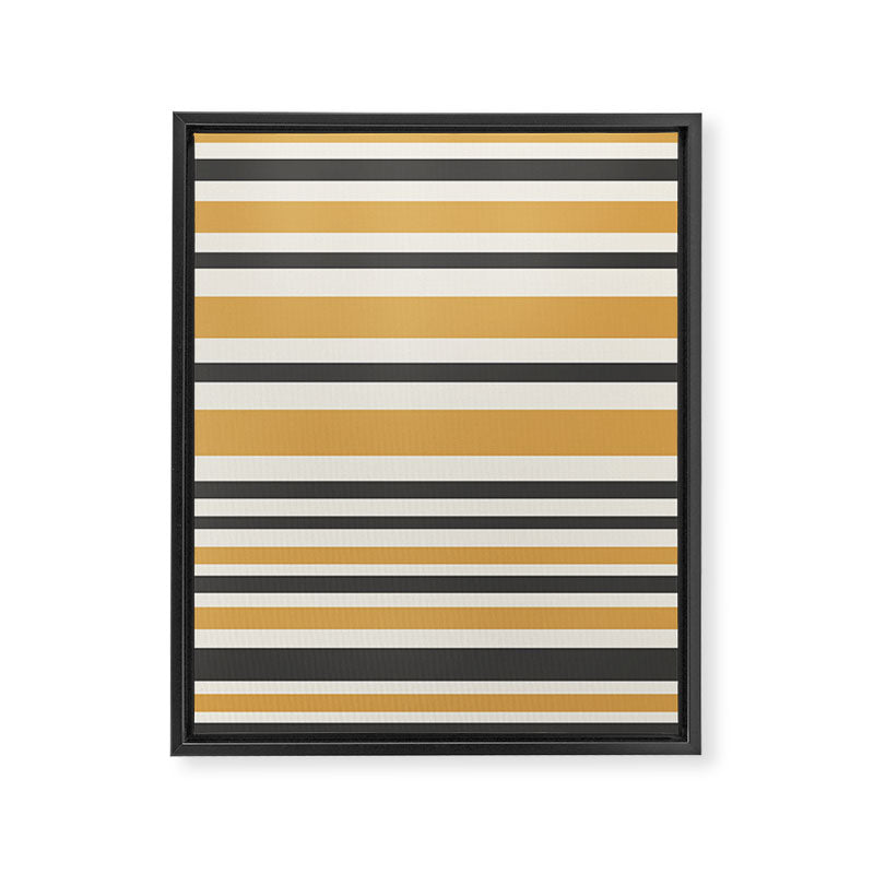 Striped Muted Gold and Charcoal Variable Stripe Retro Modern Pattern Framed Canvas Print Gallery Image 8